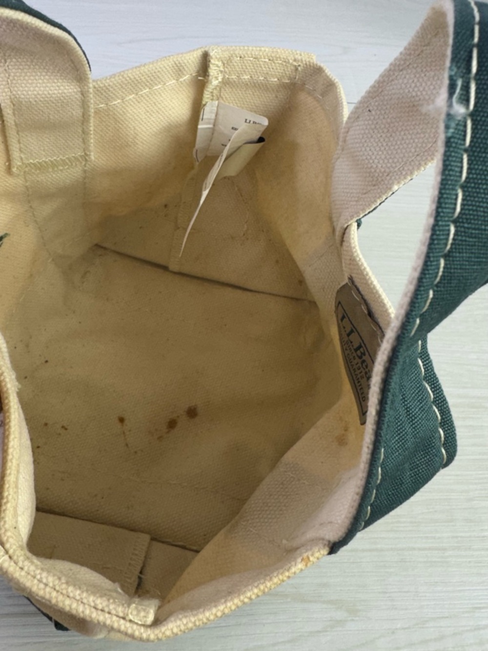 Vintage L.L.Bean Micro Mini Boat and Tote Bag Green White autumn leaf - Picture 4 of 8